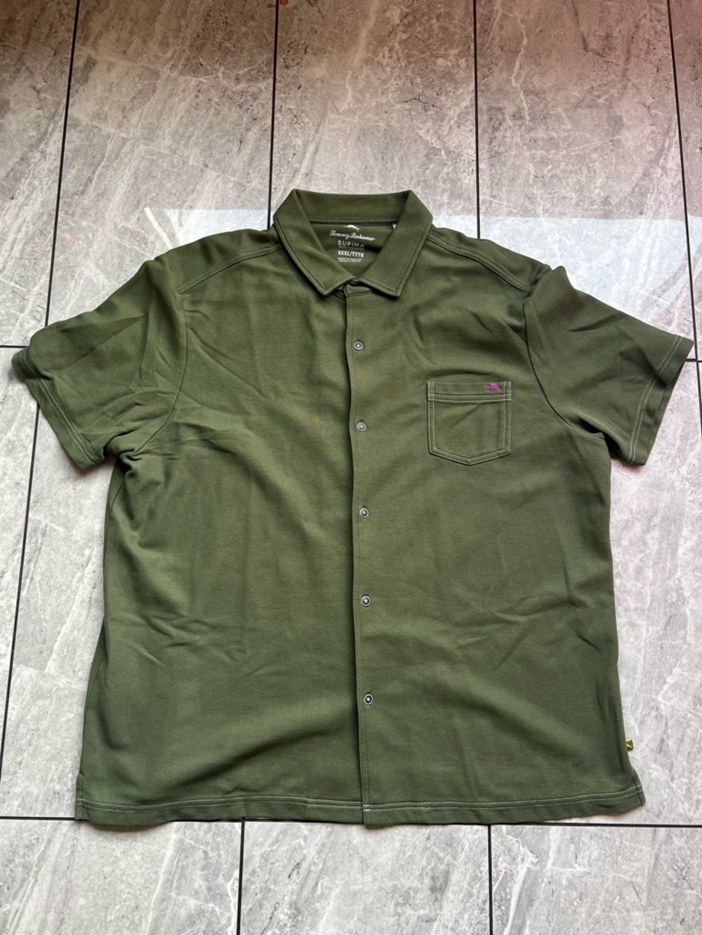 Tommy Bahama IslandZone Men’s Supima Olive Green Pique Embroidered Button Up 3XL